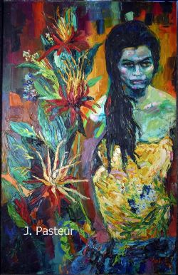 Fine Art - Impressionism, Portrait, Woman, Tropical, Floral